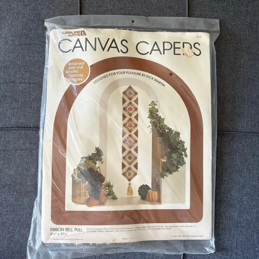 Ribbon Bell Pull Vintage Stamped Needlepoint Kit Leisure Arts Canvas Capers 1983
